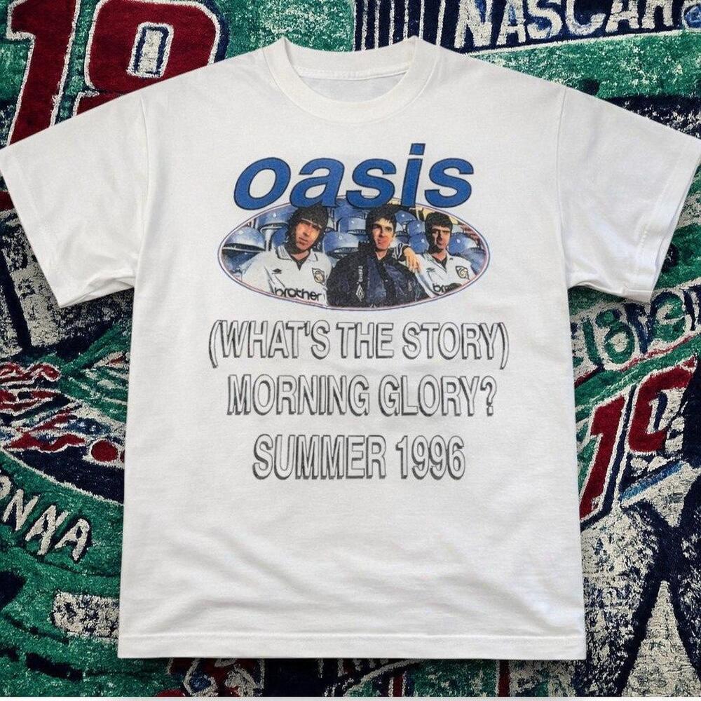 Y2K Britpop Oasis WhatS The Story Morning Glory 1996 Boxy White Band Tee Unisex